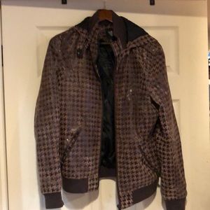 I.AM Brown Houndstooth Hooded Leather Jacket